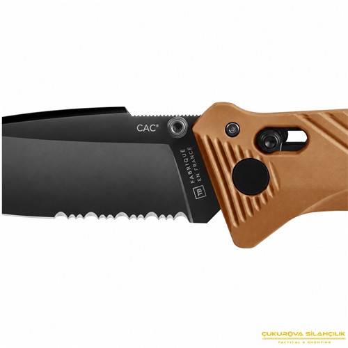 TB Outdoor CAC PA6 Saplı Tirbüşonlu Serrated Çakı Kahverengi