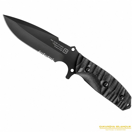 TB Outdoor Maraudeur G10 Saplı Serrated Bıçak Siyah