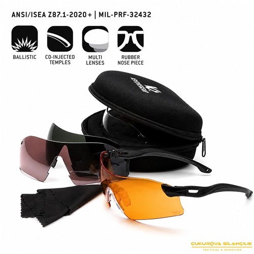 Venture Gear Dropzone Balistik Antifog 4 Camlı Atış Gözlüğü Seti / MIL-PRF-32432 / Z87.1-2020+
